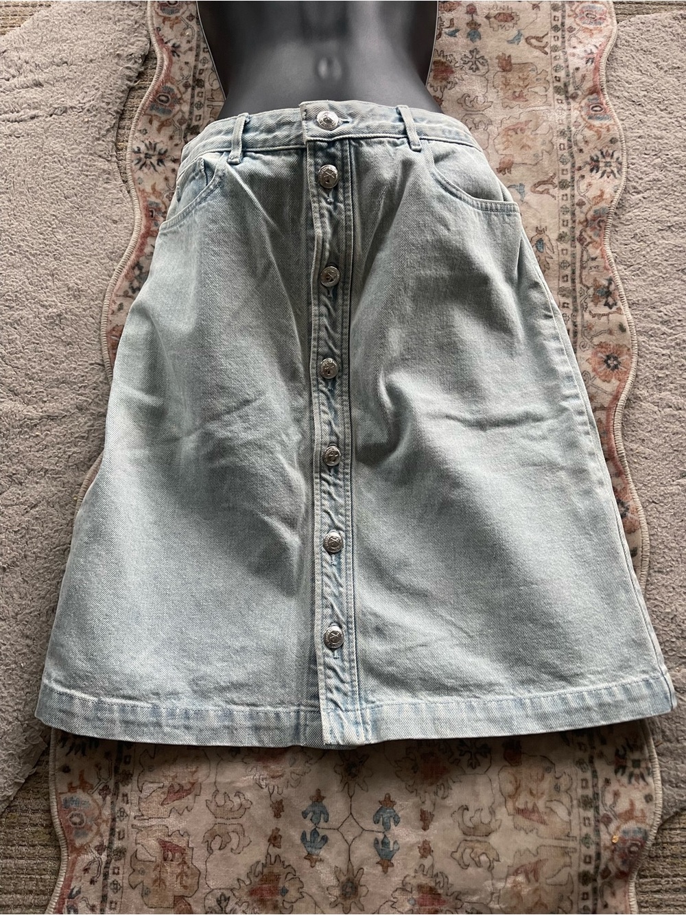 A.P.C. Light Blue Button-Front Denim A-Line Skirt
